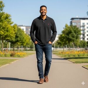 Polo Ralph Lauren Long Sleeve Polo Shirt Mens XXL Black Red Embroidered Pony